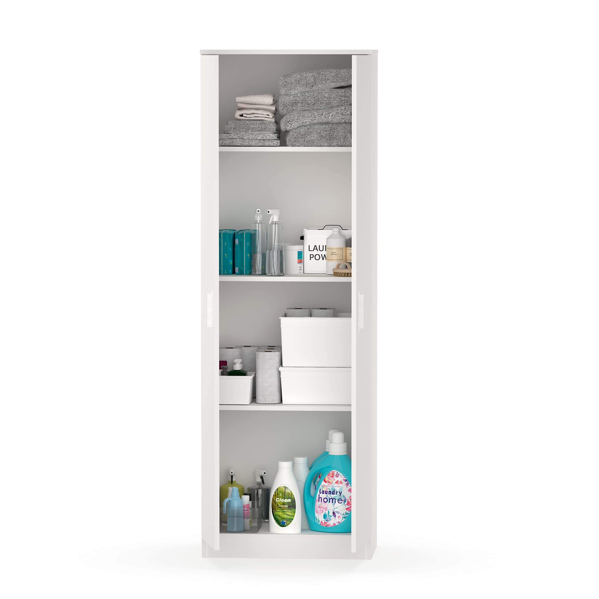 MUEBLES PITARCH | Armario Multiusos 2 Puertas para Limpieza, cocinas, galerias, 4 Huecos, 2 Estantes Regulables, 180x60x35cm (Alto x Ancho x Fondo) Blanco, Colección Tibet