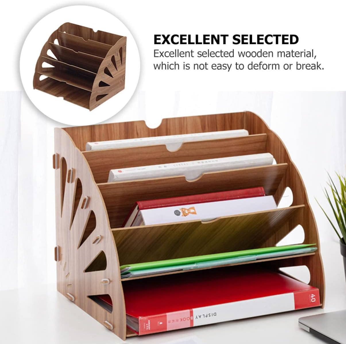 Cabilock 1pc Fan-shaped Book Rack for Office Wooden Study Bookshelf Document Storage Shelf