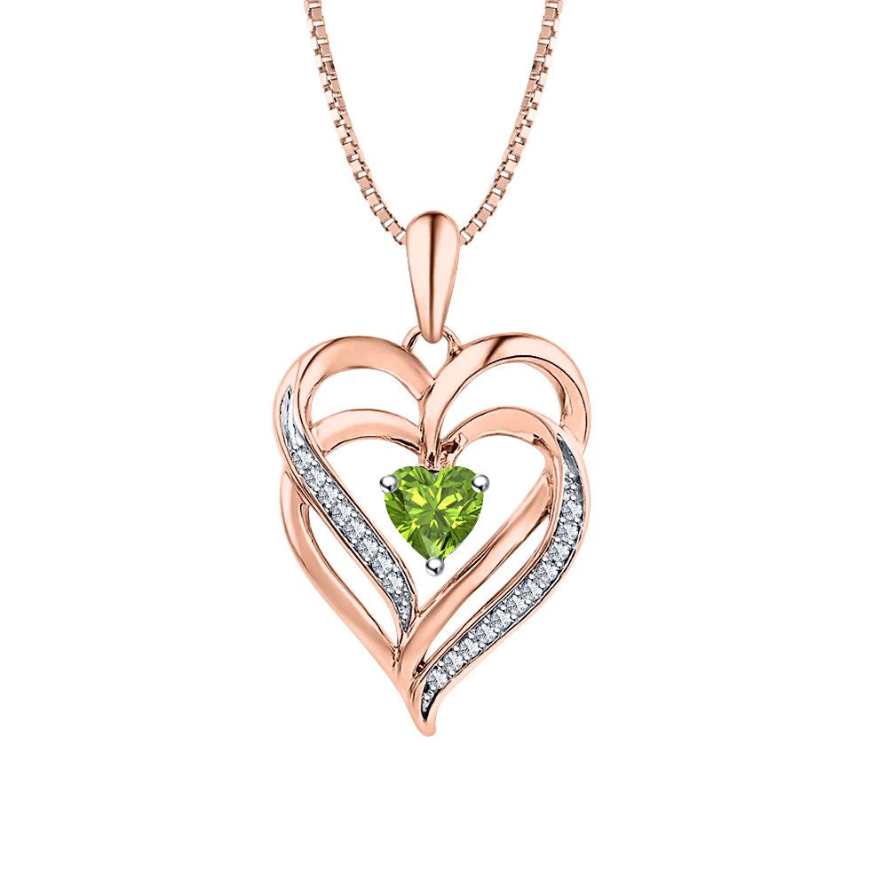 RUDRAFASHIONValentines Day Love Gift Heart Pendant Necklace Lab-Created Peridot 14K Rose Gold Plated