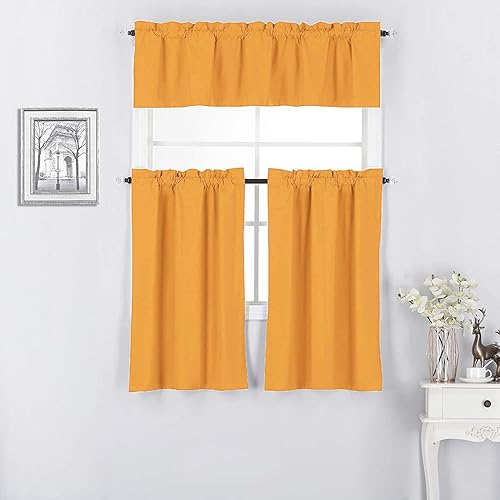 Miniatura 14 de Diamond Home Linens Juego de 3 cortinas y cenefa con forro térmico 100% opaco para ventana de cocina