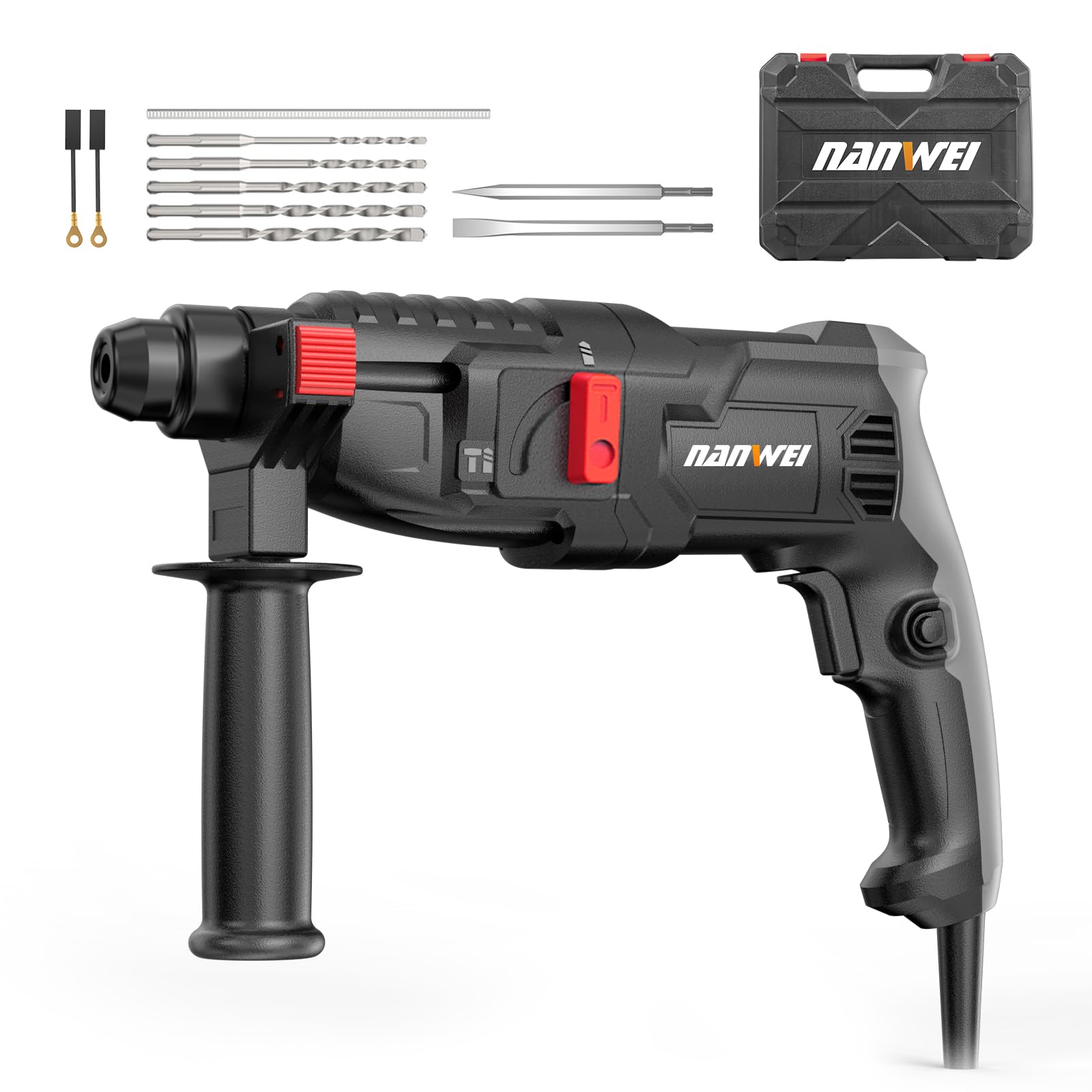 NANWEI Hammer Drill, Corded Vibration Drill, Corded Impact Hammer, SDS Plus, For Drilling Stone, Walls, Wood, Metal, No Reverse Rotation Function (2 Modes)