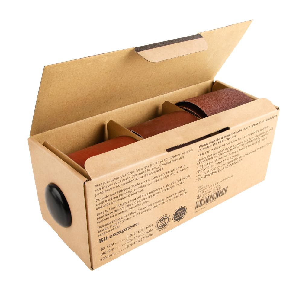 O'SKOOL Rotolo di carta abrasiva adesiva sensibile alla pressione, 2-3/4''W, confezione da 3, grana 80, grana 180 e grana 320
