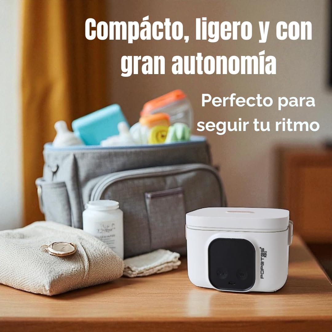 Calentador de comida portátil LUNCH BOX© para bebé | Inalámbrico, USB, recipiente acero inoxidable hermético | Transporta y calienta purés y potitos