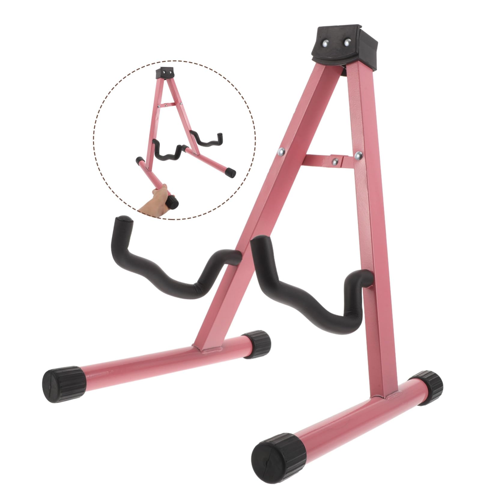Mikikit Supporto per Chitarra da Terra in Metallo Pieghevole A-shape | Rosa, Regolabile e Portatile, per Basso e Pipa, Adatto a Palco e Esposizione Musicale
