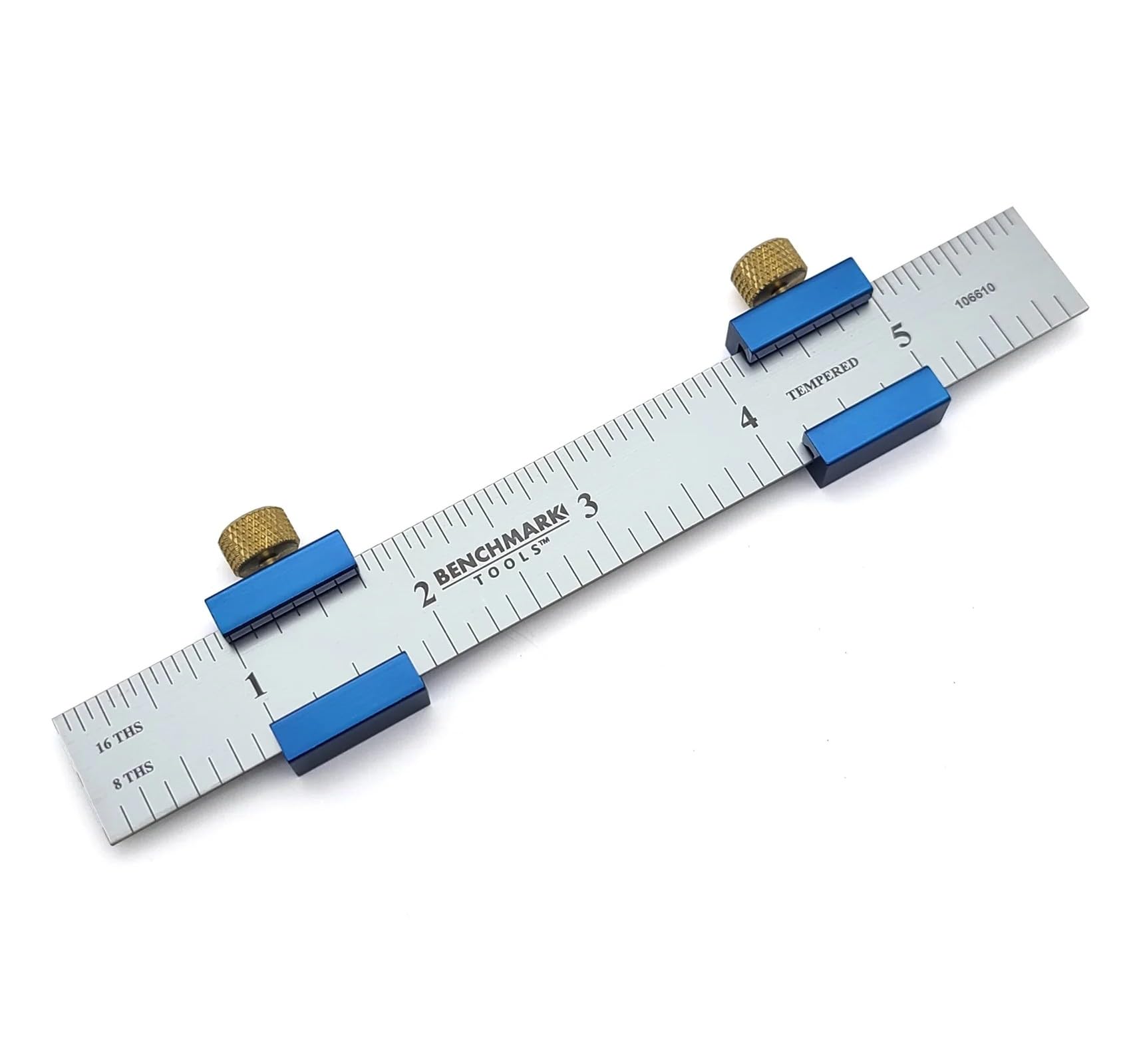 Benchmark Anodized Aluminum Ruler Stops with 6” Stainless Steel Machinist Ruler with 1/16th and 1/8th Inch Graduations - Pack of 2