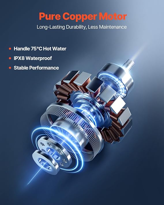 VEVOR 500W Macerator Pump, 29 GPM Flow, 26 ft/8 m Head, Macerator Sewerage Toilet Pump with 4 Water Inlets, Waste Water Disposal Upflush Machine for Toilet, Basement, Shower, Sink, Laundry, Bathtub