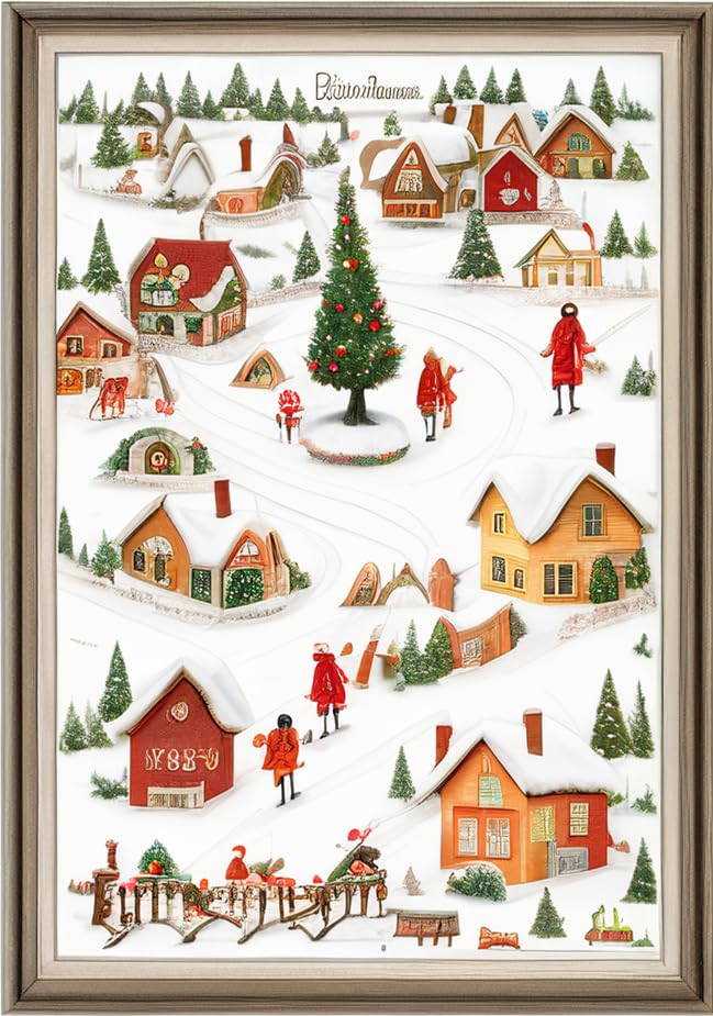 Image of Joyhoor Cross Stitch Kits for Beginners Stamped Cross-Stitch Supplies Needlework preprint Embroidery Kits for Adults DIY Needlepoint Kits Embroidery Patterns 11CT-Christmas Village 16x20 inch