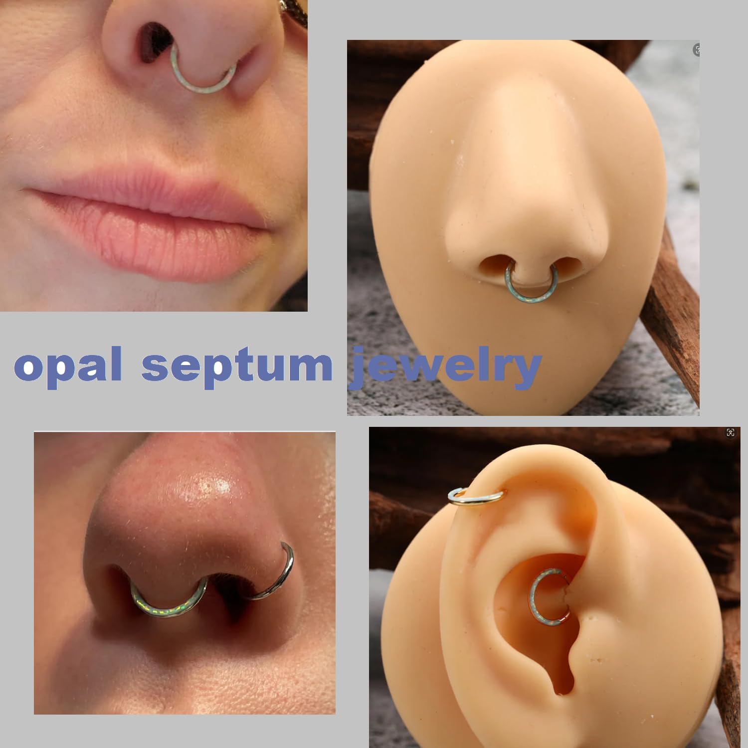 PEAKLINK 16G Opal Septum Jewelry Nose Hoop Ring 8mm Daith Earrings Septum Clicker Ring Conch Earring Cartilage Helix Lobe Piercing Jewelry for Women