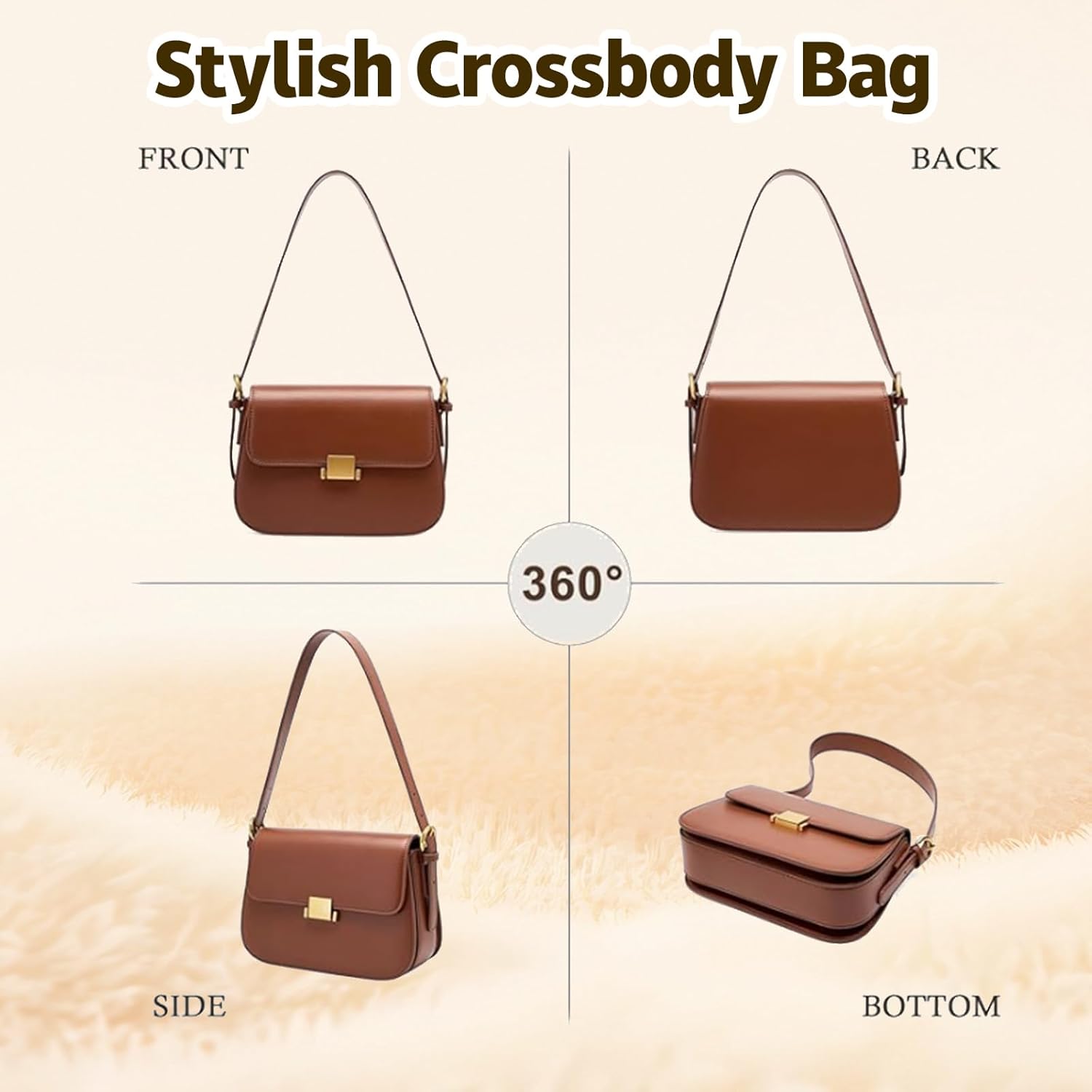 Shoulder Bags for Women, Genuine Leather Vintage Crossbody Purses Handbags-Adjustable Strap Women's Purses - Image 6