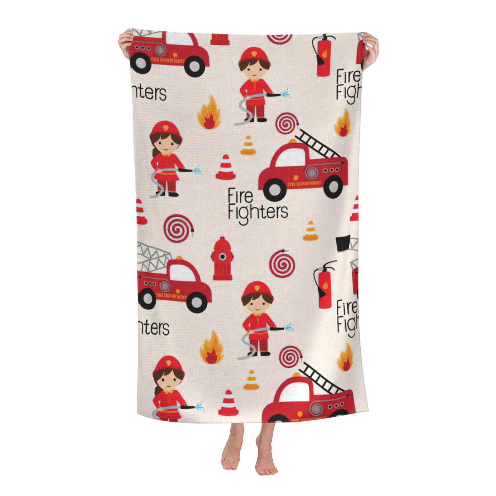 NImongt Little Boys And Girls In Firefighters Print Oversized Adult Beach Towel For Travel Weekend Getaways Festivals Camping Trips