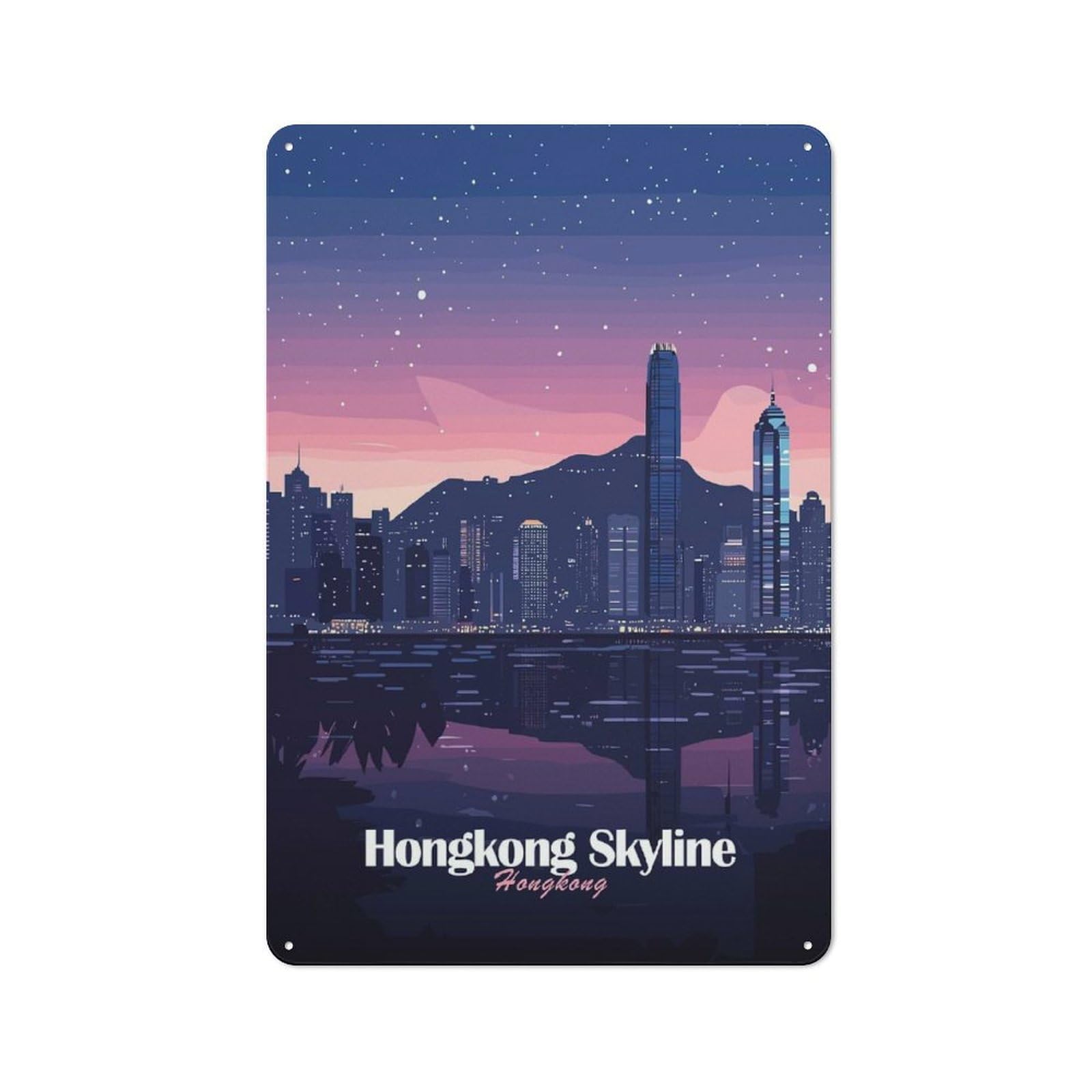 Junmoney Style-23 Friendly Cafe Metal Sign 30X20cm Featuring Hong Kong Skyline Night, Cafe Wall Decor For Tea Room, Shop Wall Or Breakfast Area