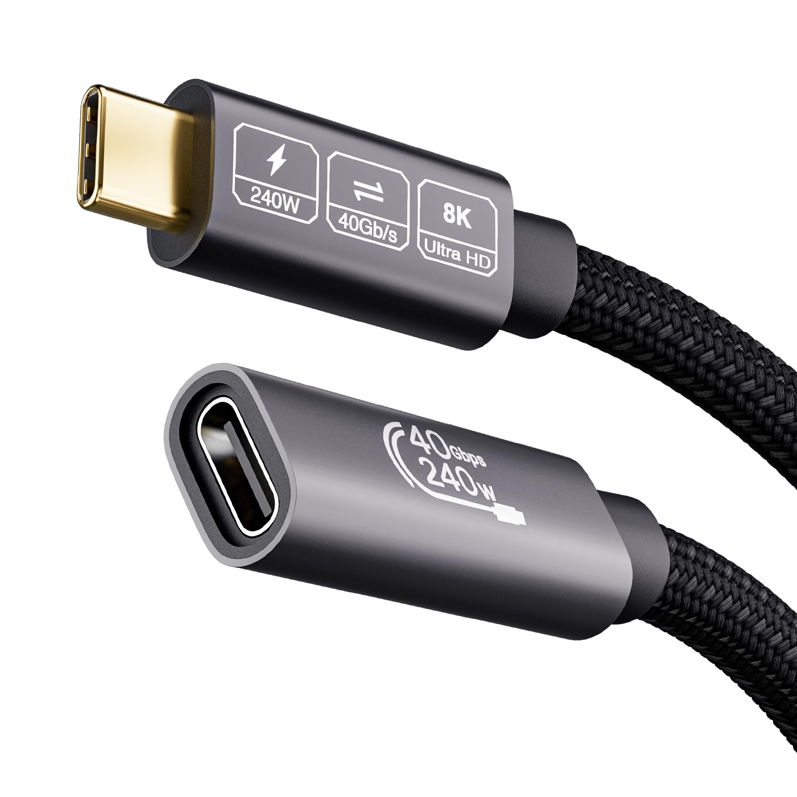 EUDOBEL USB C Verlängerung 0,5m,USB 4 Verlängerung Unterstützt 240W,8K@60Hz und 40Gbps Thunderbolt Verlängerungskabel,USB C Stecker auf Buchse für Thunderbolt4/3,iPhone 15Pro,Galaxy S24,MacBook,Switch