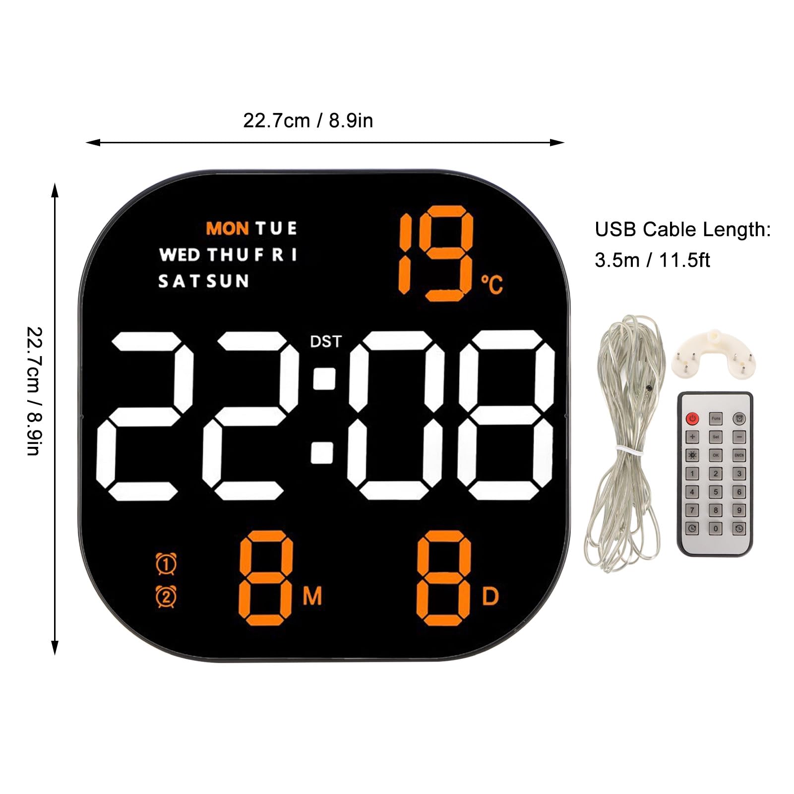 Cyfrowy Budzik, Zegar na Biurko LED USB z Dużym Ekranem i Wyświetlaczem Miesiąca Temperatury, Wielofunkcyjny Nowoczesny Zegar Elektroniczny do Biura w Salonie w (Dwukolorowe