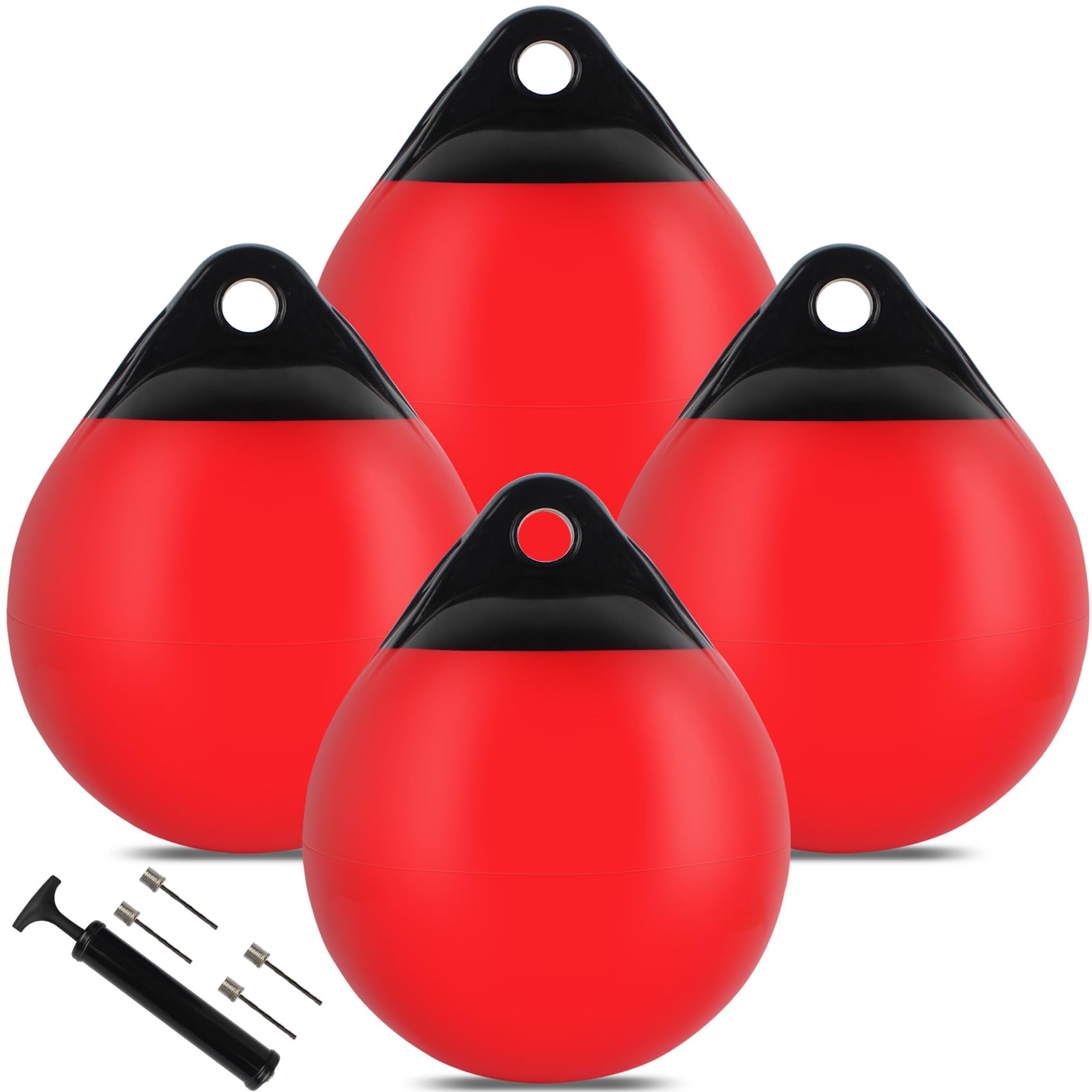 VEITHI 4 Pack 11.4 x 14 in Boat Buoy Balls Anchor Buoy Float Round Boat Fenders Anchor Ball,Vinyl Inflatable Mooring Buoy for Lake with Pump,Boat Bumpers for Docking/Anchoring/Marker Buoys Red