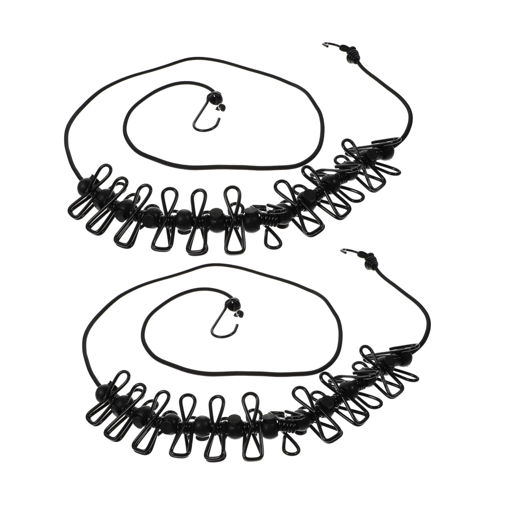 HOOTNEE 2Pcs Portable Outdoor Clothesline with Clips and Positioning Buckles Elastic Travel Clothesline for Camping Laundry and Backyard Use Black