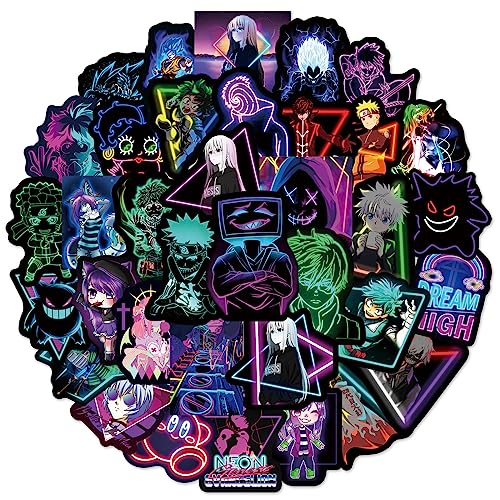 50 piezas de pegatinas de Animé neón para portátil, botella de agua, equipaje, snowboard, bicicleta, monopatín, calcomanía para niños, adolescentes, adultos, pegatinas de dibujos animados