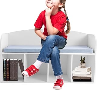 4-Cube Bookshelf with Reading Nook, 40 Inch Storage Bench with Book Rack...