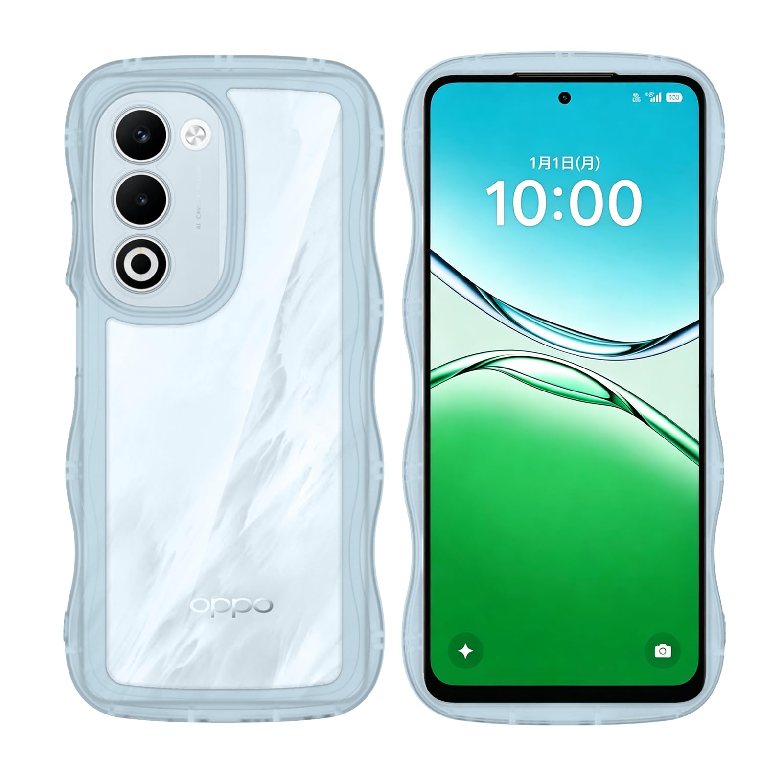 【Newnugds】OPPO A5 5G ケース 韓国 おしゃれ シンプル 波状エッジ オッポ A5 ソフト TPU うねうね 純透明 創意 超軽量 薄型 スマホケース 黄ばみなし 指紋防止 擦り傷防止 全面保護 衝撃吸収 ワイヤレス充電対応 ストラップホール付き-ブルー