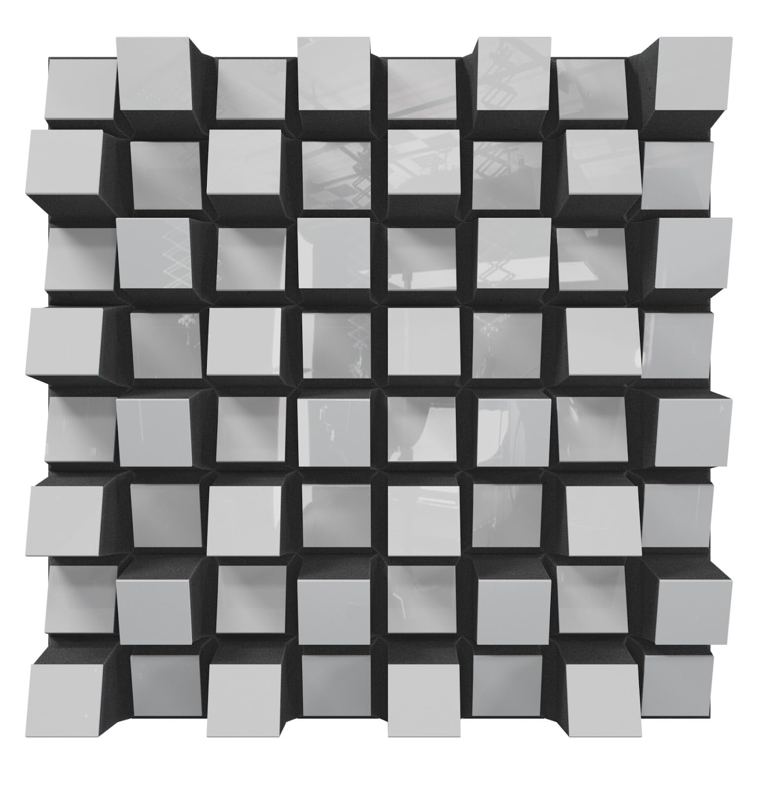 Lot de 2 diffuseurs acoustiques pour plafond avec kit de suspension | 50x50cm | 2D QRD | Diffusion et absorption sonore professionnelles | Couleur : [Plastique blanc brillant | SIRIUS-3-Cable]