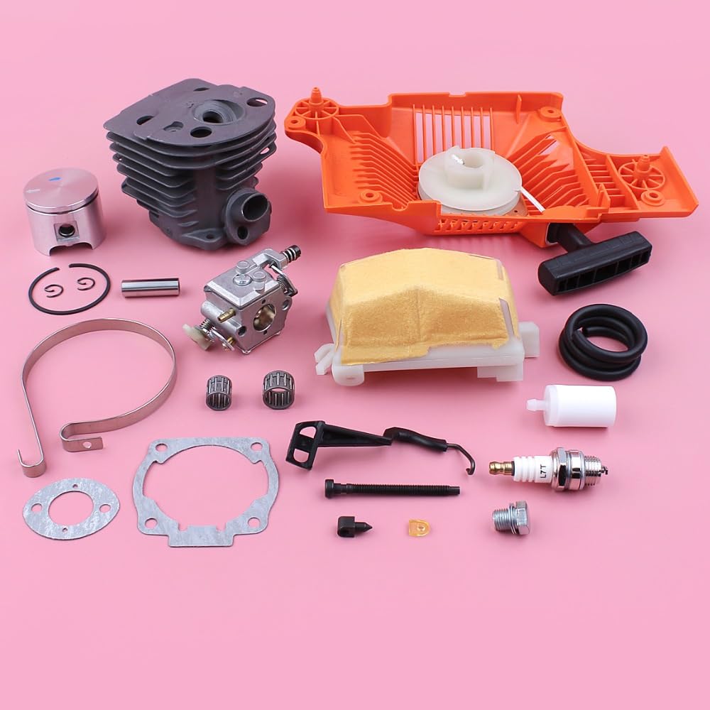 Kit de Inicio de pistón de Cilindro de 46 mm, for carburador Husqvarna 55 51, Filtro de Aire, Cadena, ajustador de Banda de Freno, Pieza de Repuesto de Motosierra Pistón de Cilindro de jardín