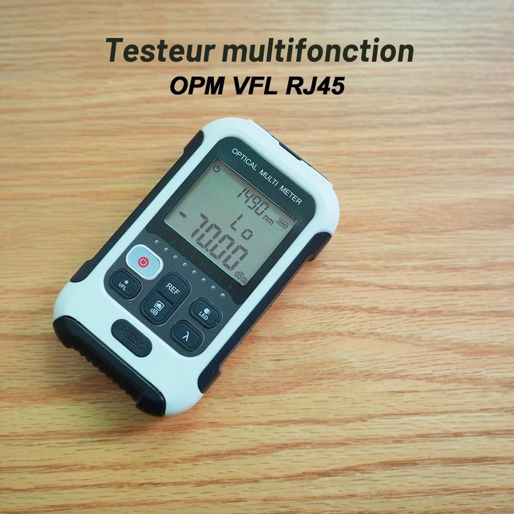 Compteur de puissance optique avec localisateur de défaut visuel VFL et RJ45 câble Tracker Power Meter Fibre Optique multifonction alimenté par batterie lithium-ion (AT-TM570OPMVFL)
