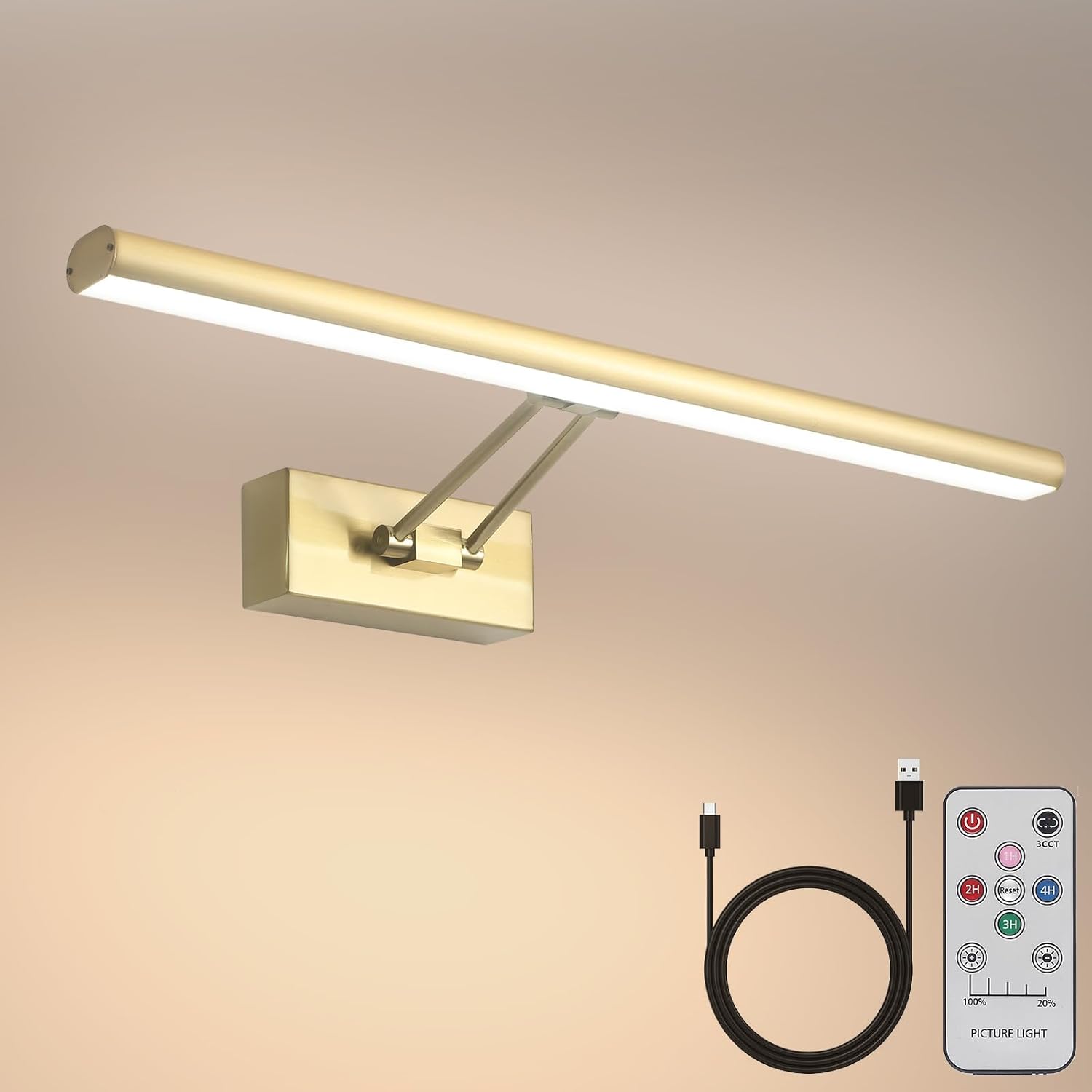 Picture Light, 16 inches Art Light, Picture Light Battery Operated,3CCT Picture Lights for Wall,Battery Operated Wall Lights,Gallery Light for Wall,Photo,Library (Satin Nickel)