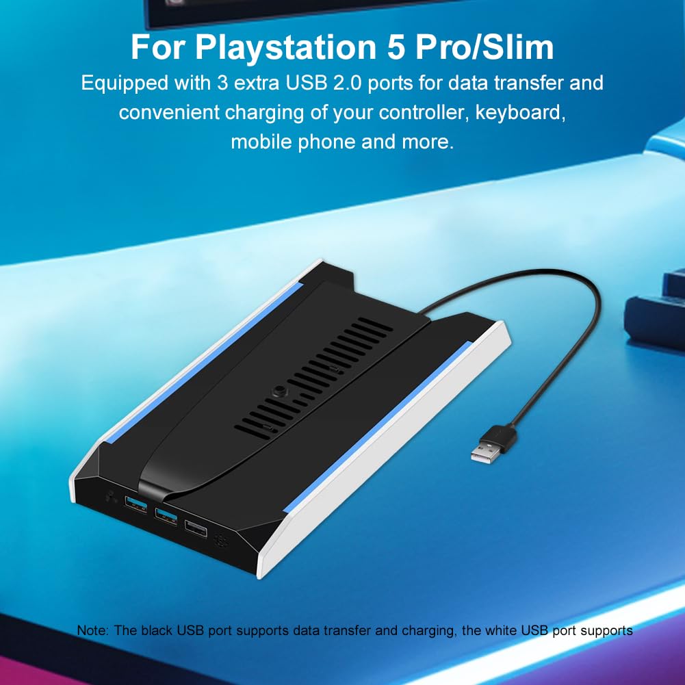 Fiorky 2pcs for PS 5 Slim/ PS 5 Pro RGB Base di supporto for raffreddamento verticale con 3 accessori for la luce della console USB 8 Light Modalità Light Vertical With