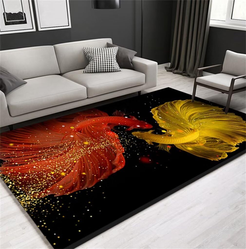 Tapis antitache rouge et noir 200x250cm pour salon moderne et propre