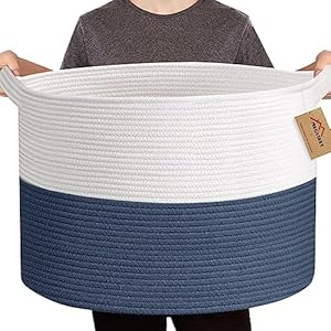 Extra Large Rope Basket, XXXL Woven Wicker Storage Basket, Kids Room Toy Storage Organizer and Storage, Dog Toy Stuffed Animal Basket Bins, Kids Room Playroom Organization(22″ x 22″ x 14″)