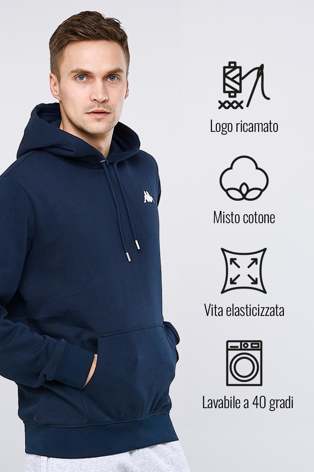 Kappa Felpa con Cappuccio Venno, Leggera, da Uomo, in Cotone di Alta qualità, Ideale per L'Estate e l'autunno, per Il Tempo Libero e Lo Sport, Abbigliamento da Uomo