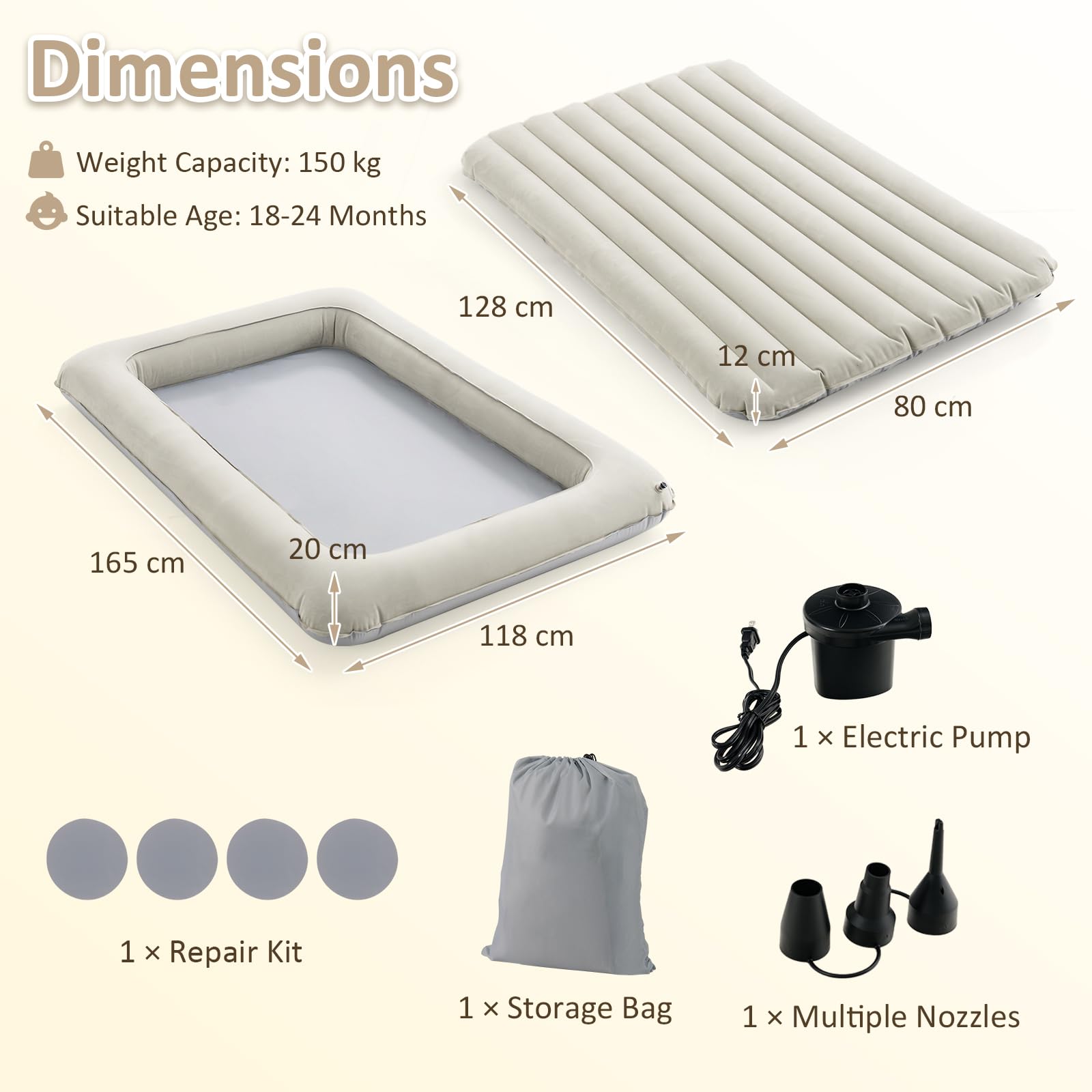 GIANTEX Lit Gonflable de Voyage pour Enfant avec Pompe Électrique, Matelas Portable pour Tout-petit, Kit de Réparation Inclus