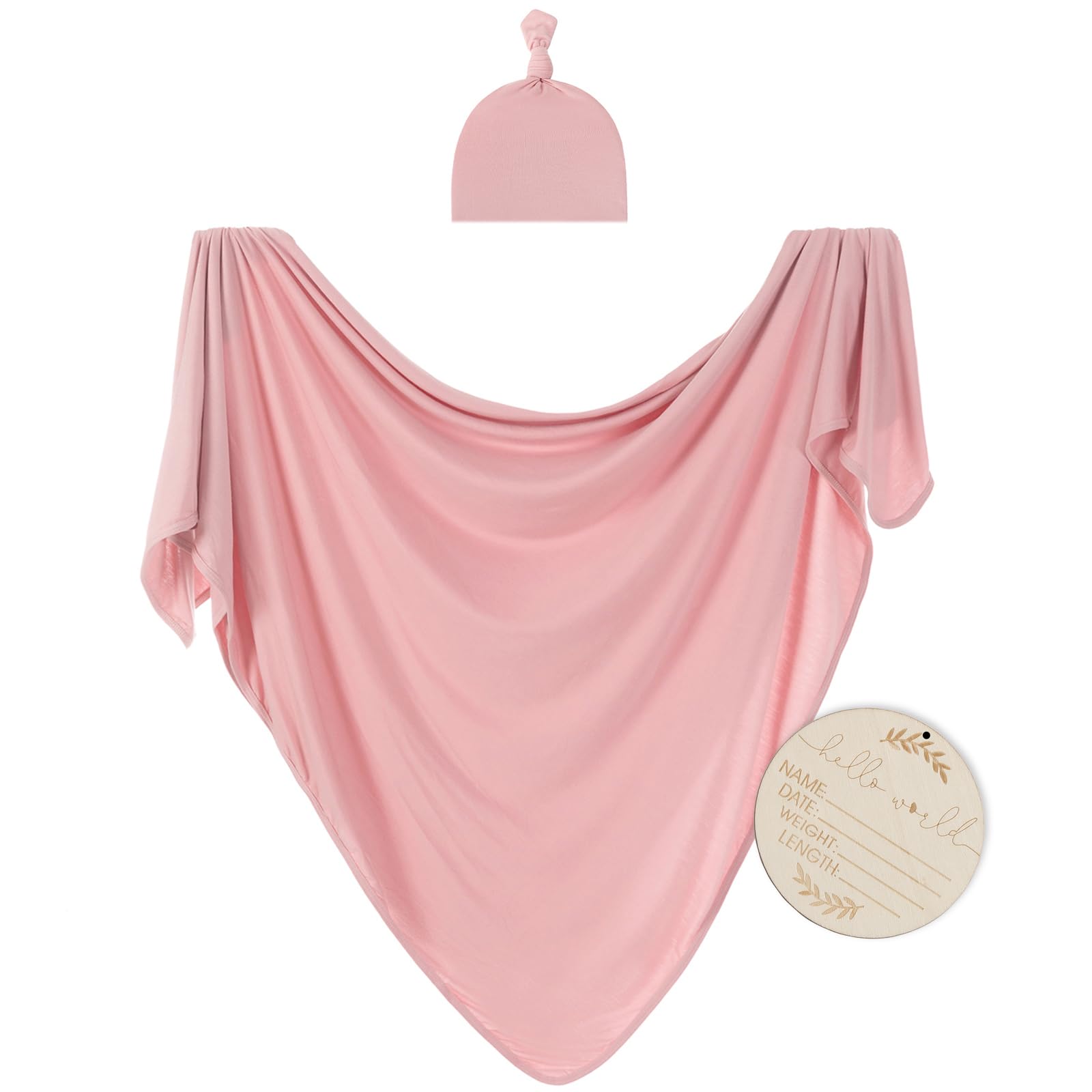 Kloovete Large Jersey Knitted Swaddle Blanket for Baby, Soft Stretchy Receiving Blanket for Newborns with Hat, Baby Nursery Swaddle 47 x 47 inches(