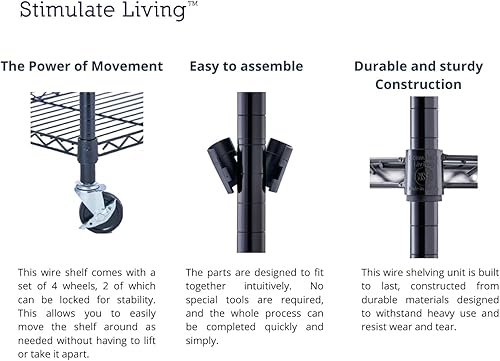 Miniatura 8 de Estantería de alambre de acero de 5 niveles color negro resistente de 48 x 24 x 72 pulgadas, estante de almacenamiento de capacidad máxima NSF de