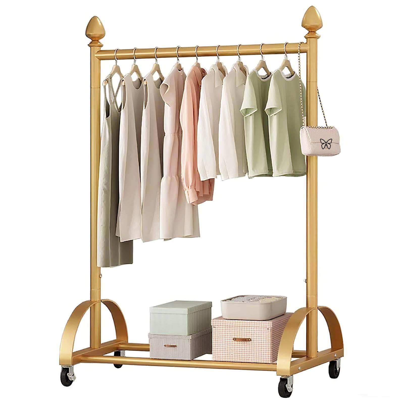 Portant portable doré pour organiser l'entrée et suspendre les manteaux