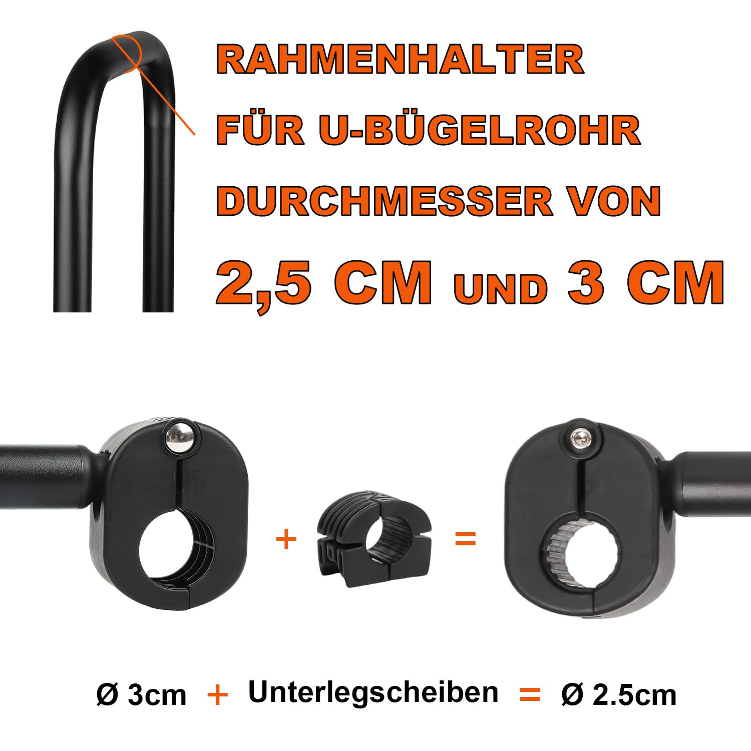 TEOV 2 Stück Rahmenhalter für Fahrradträger Länge 12CM+38CM, Verstellbarer Strap-Rahmenhalter für E-Bike mit Verriegelung, für Ø 2.5-3 cm U-Bügelrohr (Schwarz+Rot)