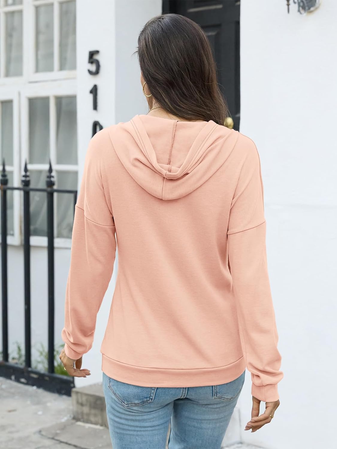Womens Casual Lightweight Hoodies Drawstring Long Sleeve Sweatshirt Loose Pullover Top Trendy Fall Clothes 2026 - Image 5