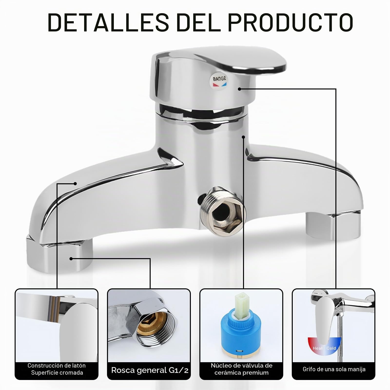 XTDMJ Grifo de ducha, monomando de superficie, grifo monomando para ducha, grifo cromado con G ½ caño, grifo de ducha con núcleo de válvula de cerámica