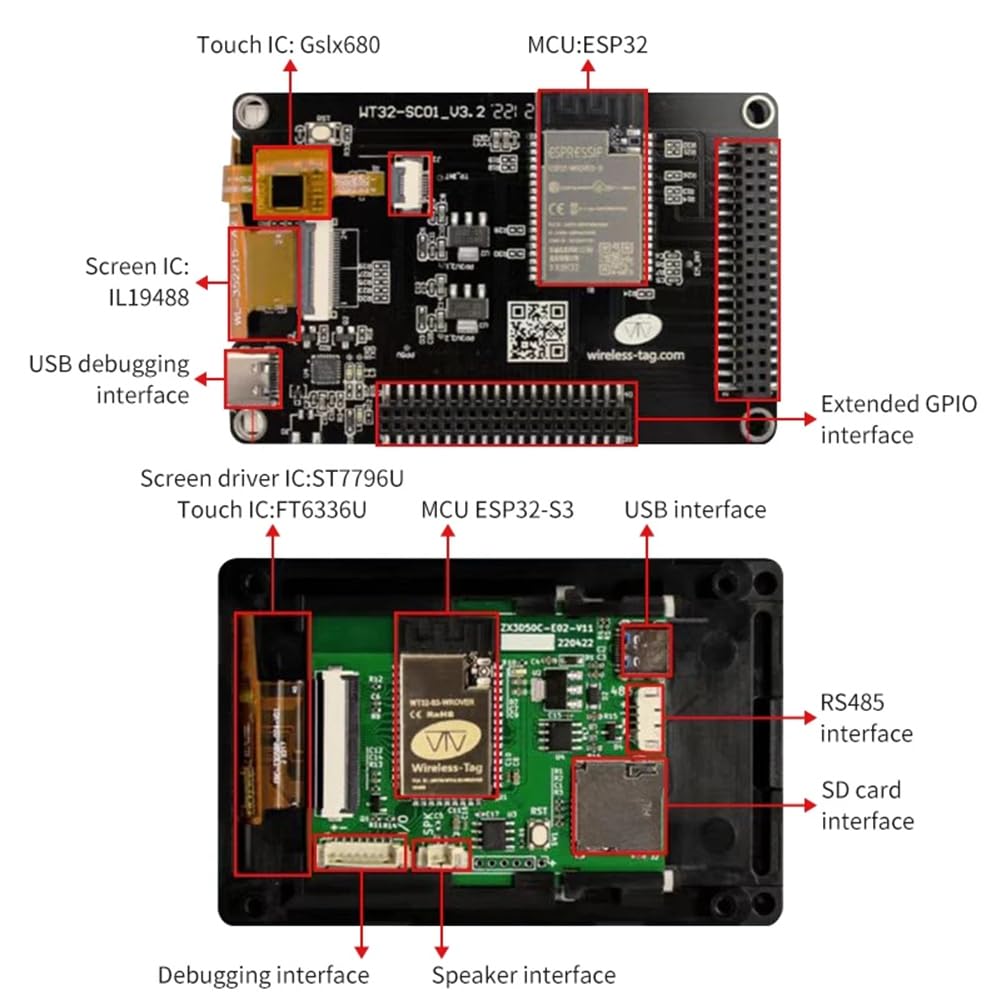 3,5-ESP32-S3-Entwicklungsboard - WT32-SC01 Plus mit 320 X 480 Kapazitivem Multi-Touch-LCD-Bildschirm, Integriertem Bluetooth