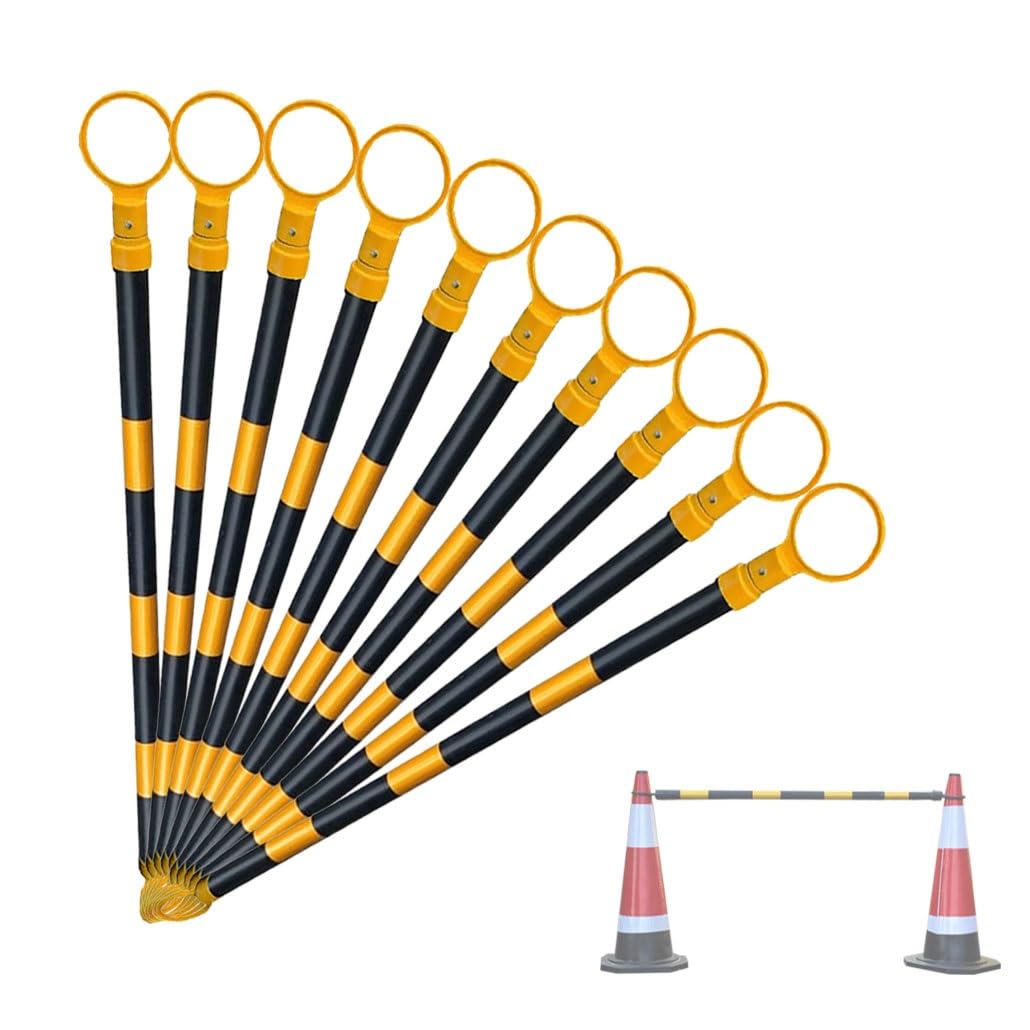 Verstellbare Verkehrskegelstange - 47-78 Zoll ausziehbare Sicherheitsabsperrung mit reflektierender Folie für Straßenarbeiten, Parkraumüberwachung, temporäre Absperrungen (10er-Set, Gelb & S