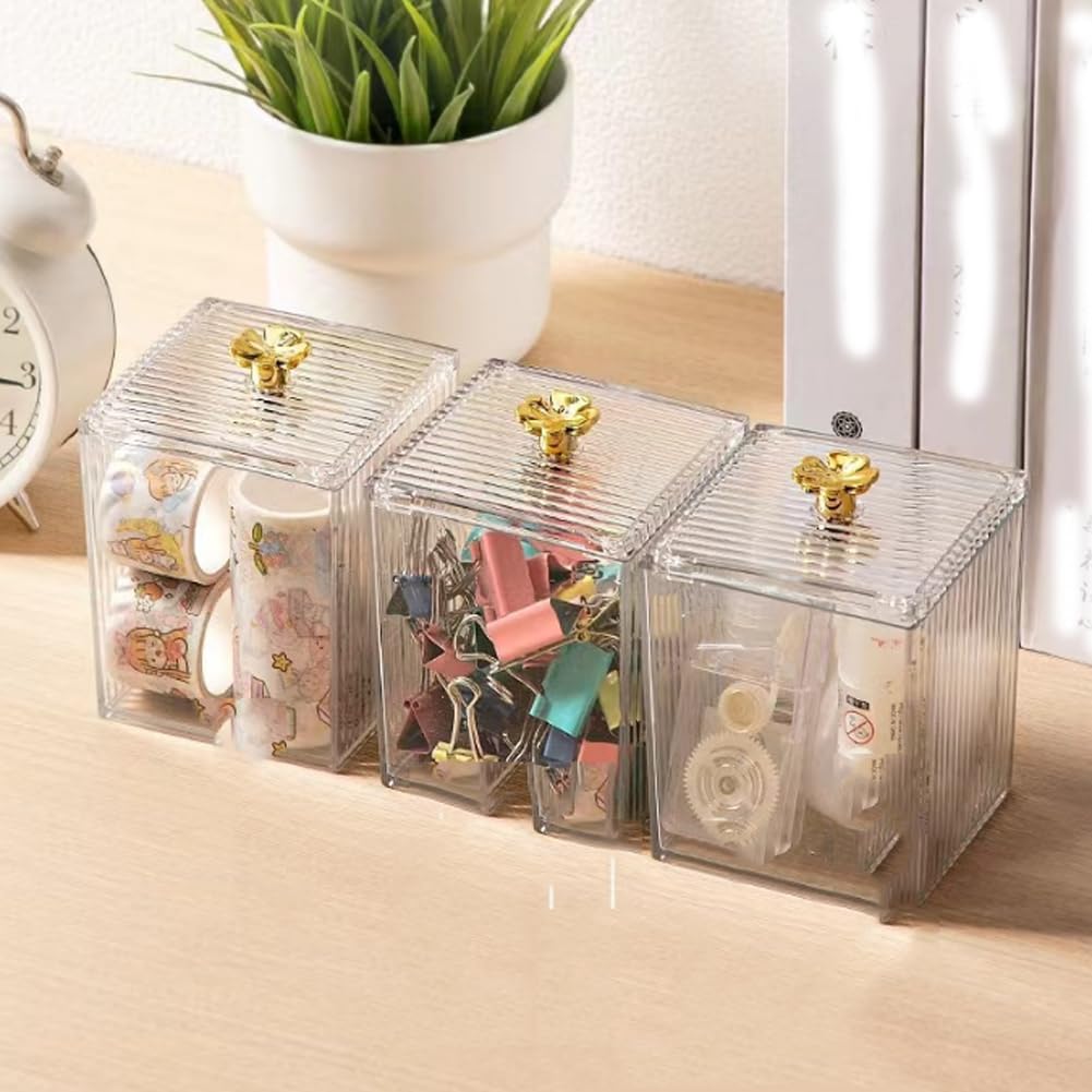 Przezroczyste pudełko do przechowywania artykułów papierniczych z koniczyną – 8,4 x 8,4 x 11 cm, trwały akrylowy organizer na biurko, idealny do domu i biura, przezroczyste rozwiązanie do