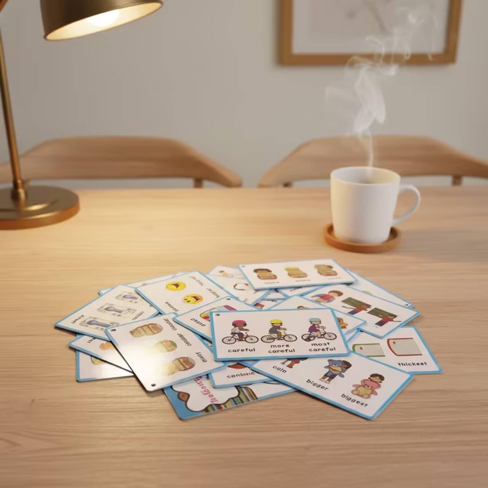 4 Carte Bambini Schede Didattiche Carte Lessico Flashcard Inglese Educative con Angoli Sicuri per Esercizi su Comparativ, 5 Pezzi