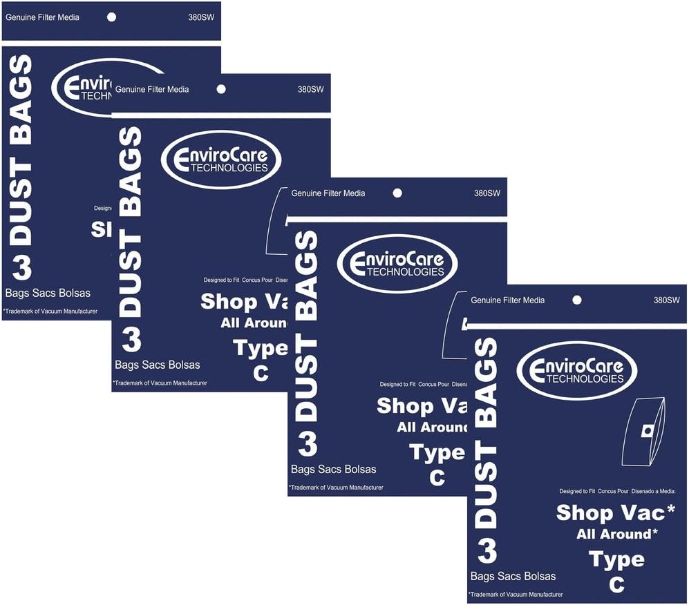 EnviroCare Replacement Vacuum Cleaner Dust Bags made to fit Shop Vac All Around Type C 3 Gallon 12 Bags