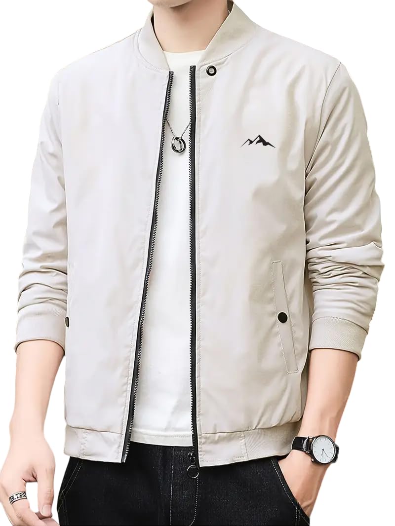 GLASGO Men's Casual Bomber Jacket ||Lightweight Zip-Up, Modern Fit, Versatile Winter Warm Stylish - Fall Outerwear || GJ-2-SOLID-CREAM-XL