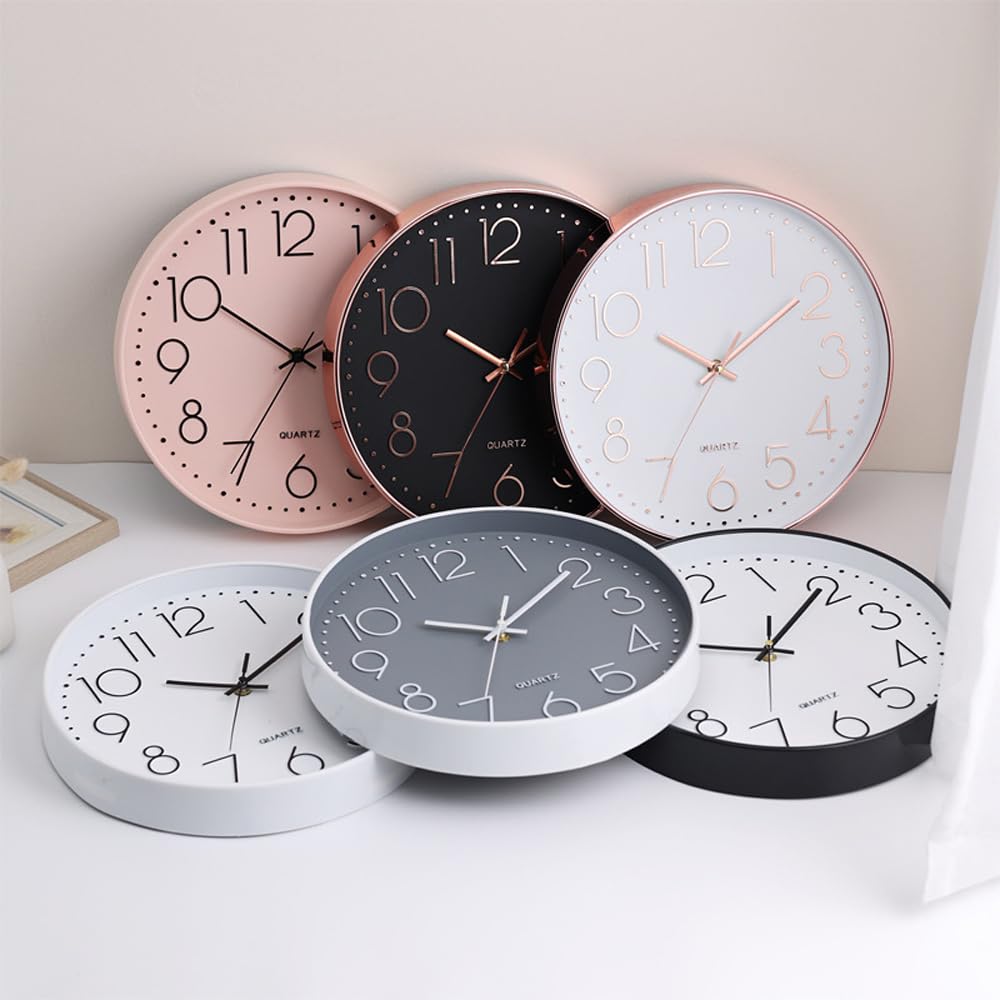 LONBUYS Wall Clock Silent No Ticking Accurate Quartz Sweep Movement Modern Decor for Living Room Bedroom Office (Pink)