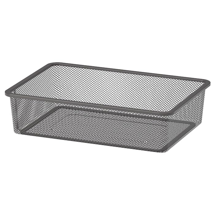 Luckora Large Mesh Storage Basket – 42x30x10 cm, Sturdy Metal Organizer Box for Home, Office, Shelves, Drawers (Dark grey)