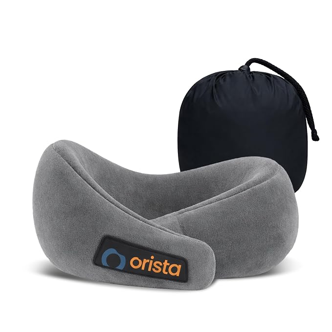 Orista™ Travel Neck Pillow | Premium Memory Foam Neck Pillow for Flight Travel, Car Sleeping | Adjustable Head Rest, Neck Rest Travelling Pillow for Sleeping Head Support | Grey Velvet