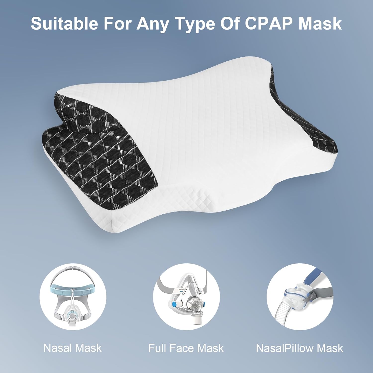 Cervical Neck CPAP Pillow for Side, Stomach, Back Sleepers to Neck Pain Relief - Ergonomic Adjustable Height Memory Foam Pillow for Neck Support - Include CPAP Hose Holder-Keep The Hose Off The Floor