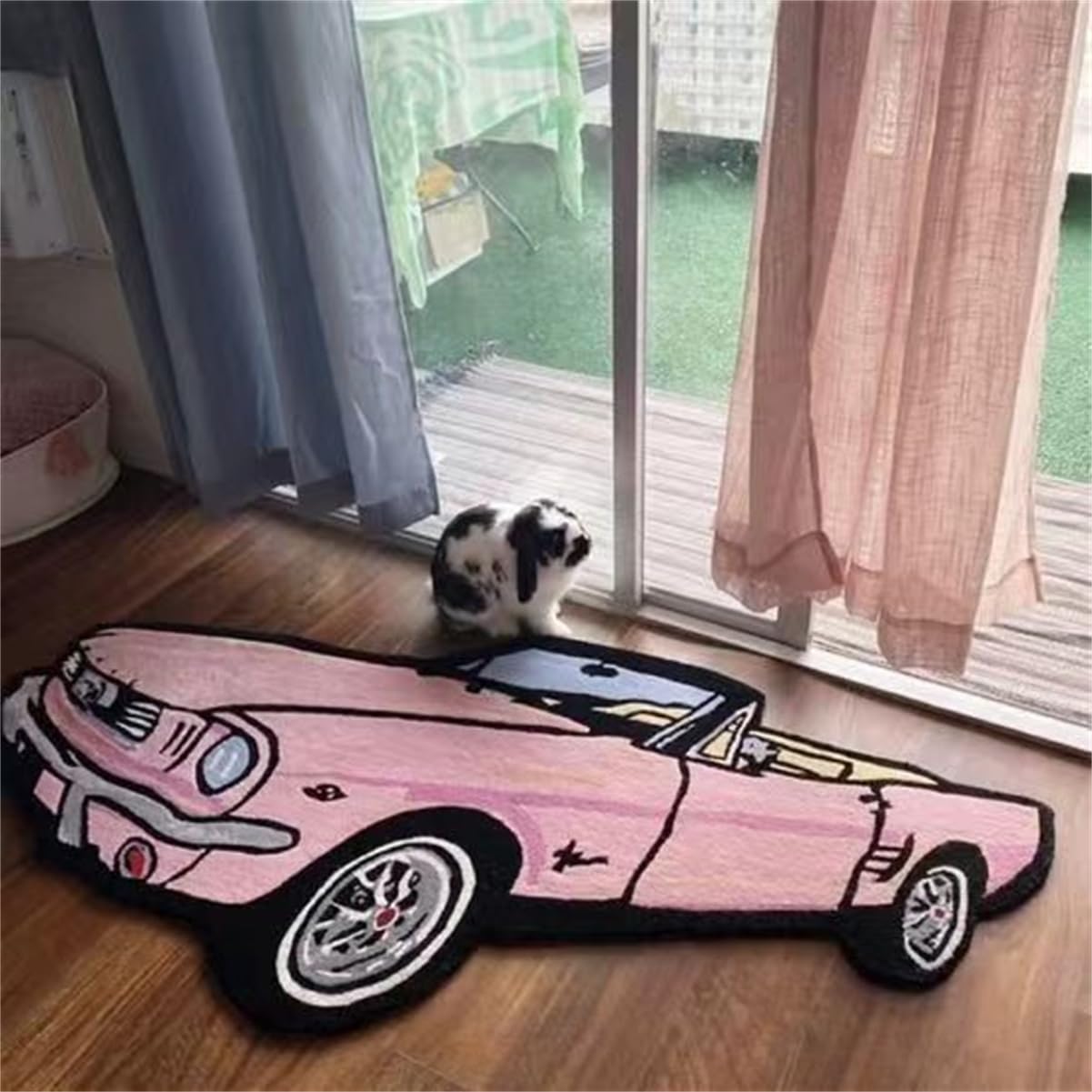 RUILBJM 3D Car Carpet - Bedroom Special Shaped Floor Mat, Cartoon Graffiti Rug, for Balcony Corridor Bathroom Entrance Door Mat, Home Decoration Sports Car Theme Floor Mat (Pink,40x60cm)