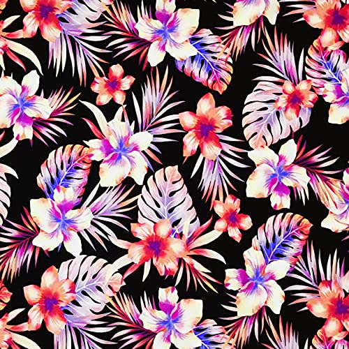 Tissu au mètre,Imprimé Feuilles de palmier tropical rose et mauve Tissu jersey coton&viscose,Tissu en extensible 4 sens pour Vêtements et les Textiles de Maison et les de l'Art (50x150cm) Cover