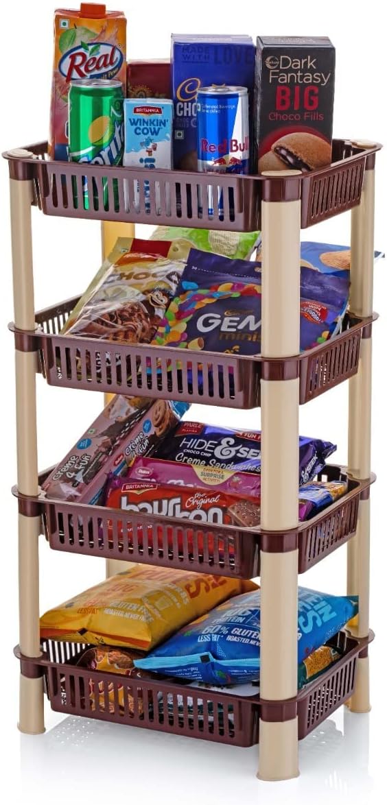 FRIEDERICH Plastic Vegetable Trolley Rack for Kitchen Storage, 4-Layer Organizer Stand for Fruits, Onions, Potatoes - Office Storage Racks